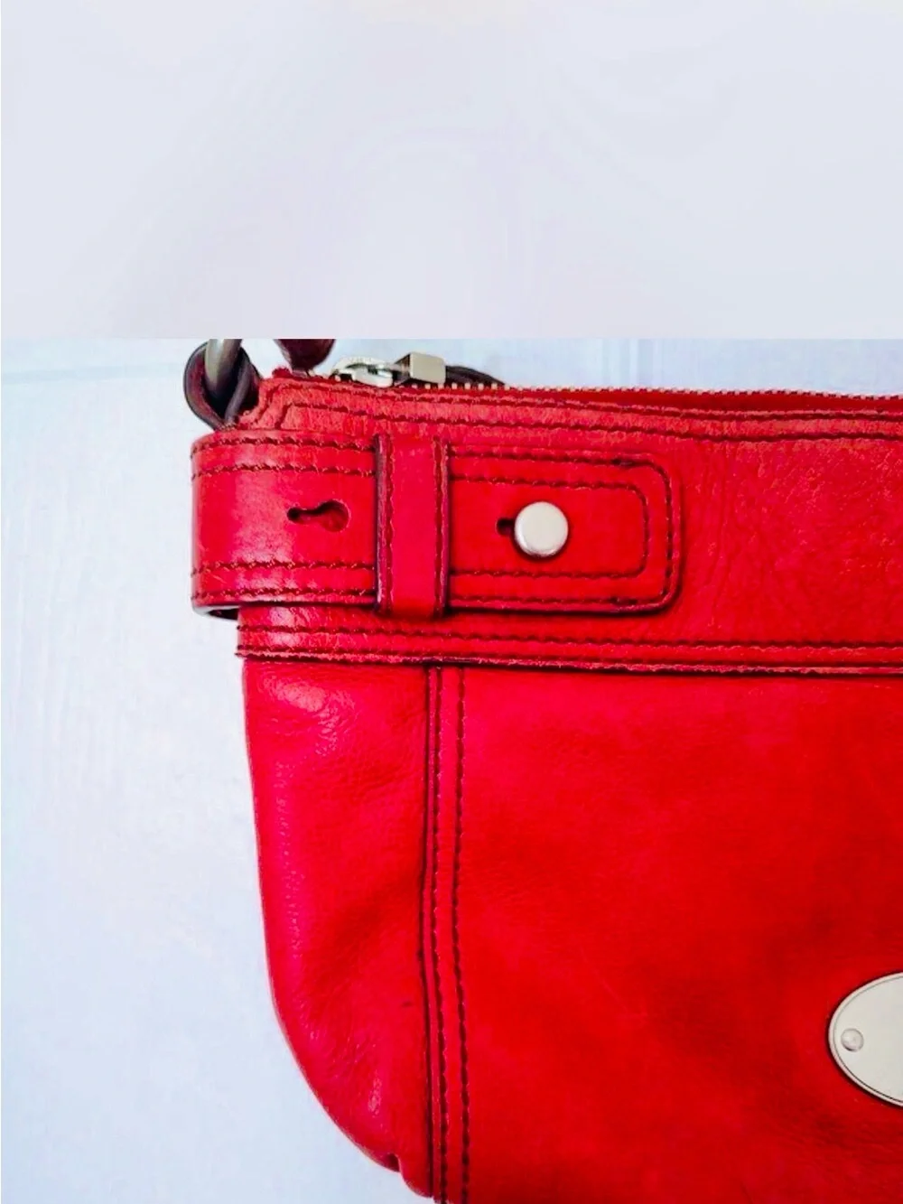 Fossil Red Leather Shoulder Bag with Silver Hardware